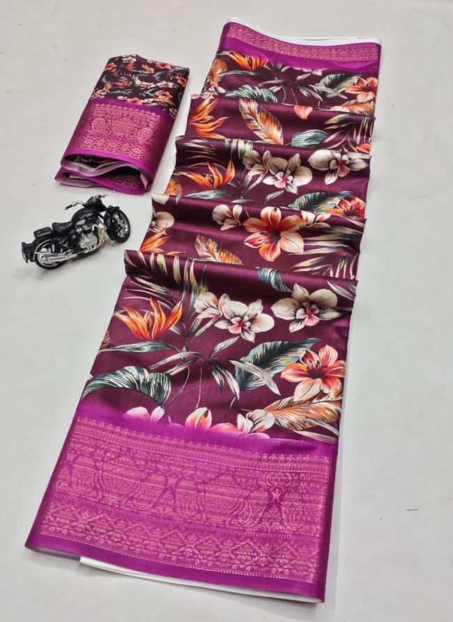 Pure Dola Silk Dark Pink Traditional Wear Digital Printed Saree